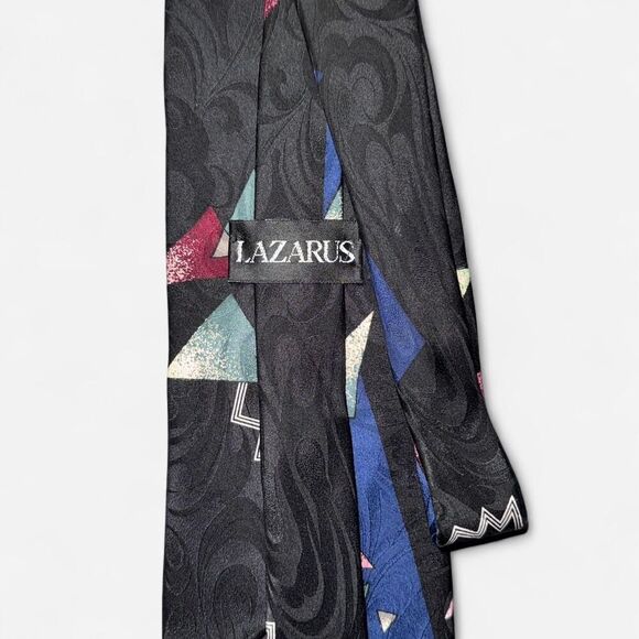 Vintage 80s Lazarus Black and Blue Geometric Tie - Picture 5 of 7